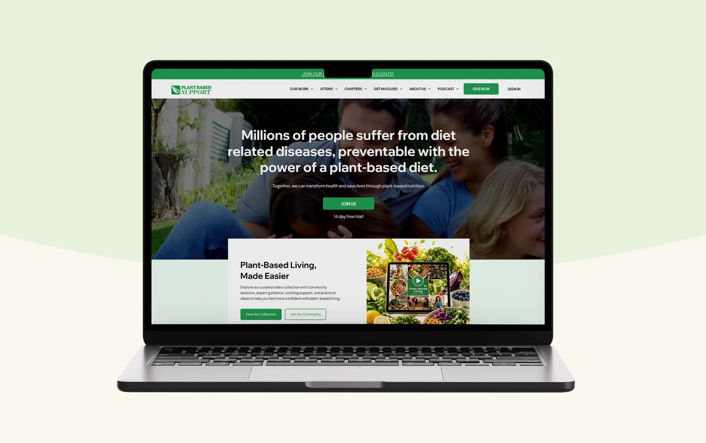 Plant Based Support website on a laptop